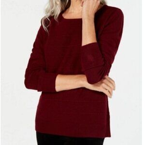 Karen Scott Women's Textured-Stripe Sweater, Merlot Dark Red, XS